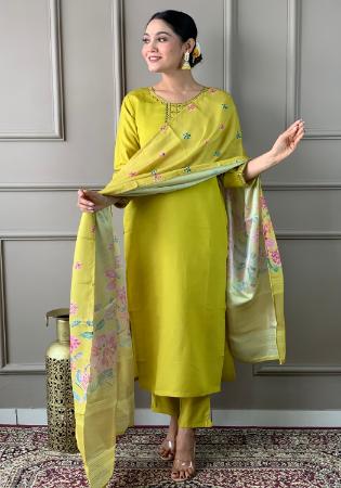 Picture of Beautiful Chiffon Chartreuse Readymade Salwar Kameez