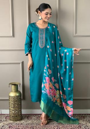 Picture of Charming Chiffon Dark Cyan Readymade Salwar Kameez