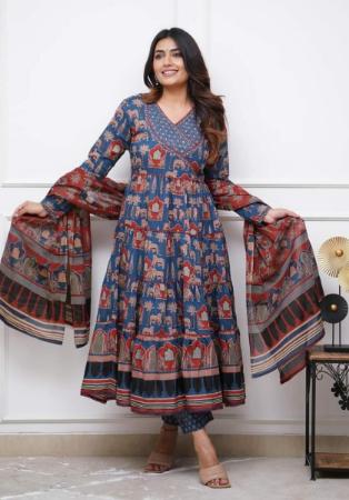 Picture of Cotton Dark Slate Blue Readymade Salwar Kameez