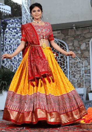 Picture of Fascinating Silk Orange Lehenga Choli