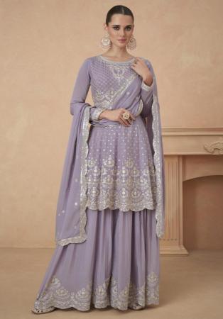 Picture of Superb Chiffon Grey Straight Cut Salwar Kameez