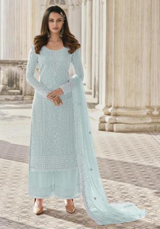 Picture of Net Dark Sea Green Straight Cut Salwar Kameez