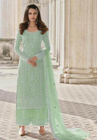 Picture of Enticing Net Cadet Blue Straight Cut Salwar Kameez