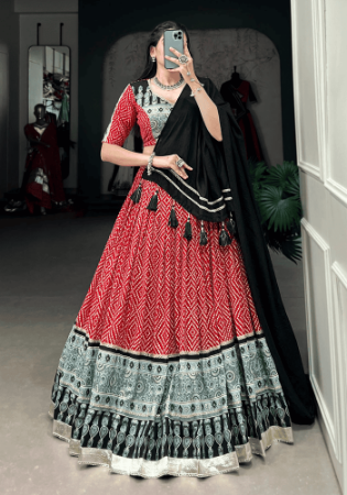 Picture of Magnificent Rayon Indian Red Lehenga Choli