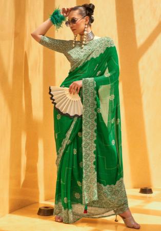 Picture of Gorgeous Georgette Dark Green Saree