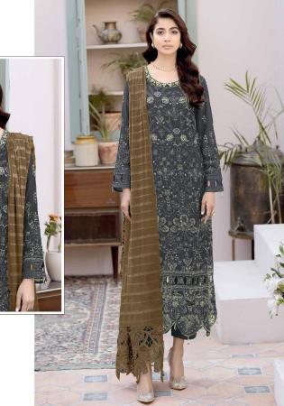 Picture of Georgette Dark Slate Grey Straight Cut Salwar Kameez