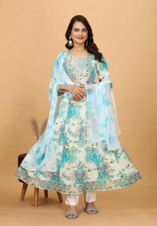 Picture of Rayon & Cotton Light Steel Blue Readymade Salwar Kameez