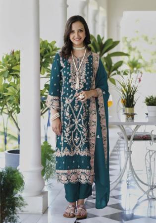 Picture of Pleasing Organza Teal Readymade Salwar Kameez