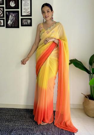 Picture of Wonderful Georgette Golden Rod Saree