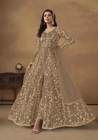 Picture of Elegant Net Dark Khaki Readymade Salwar Kameez