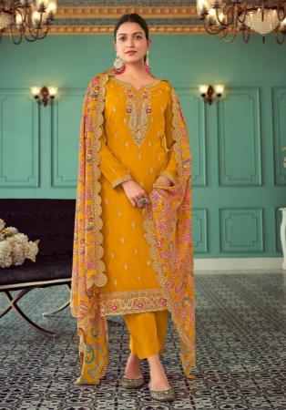 Picture of Georgette Golden Rod Straight Cut Salwar Kameez