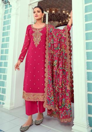 Picture of Georgette Light Coral Straight Cut Salwar Kameez