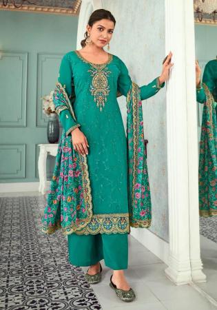 Picture of Classy Georgette Teal Straight Cut Salwar Kameez