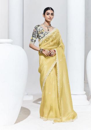 Picture of Graceful Organza Lemon Chiffon Saree