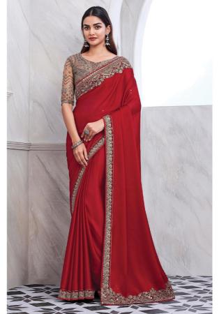 Picture of Splendid Chiffon & Silk Fire Brick Saree