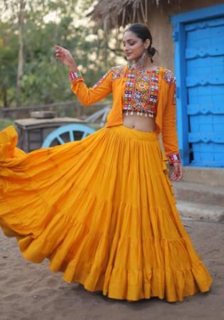 Picture of Elegant Rayon Yellow Readymade Lehenga Choli