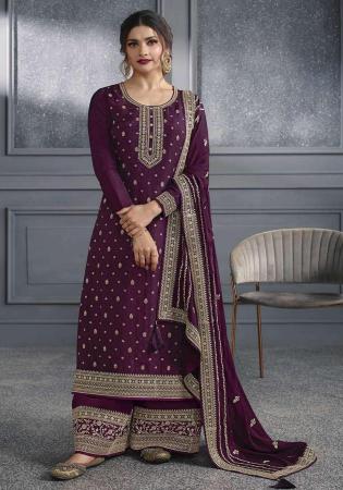 Picture of Resplendent Silk Purple Straight Cut Salwar Kameez