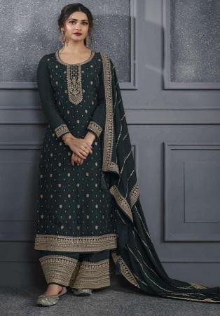 Picture of Silk Dark Slate Grey Straight Cut Salwar Kameez