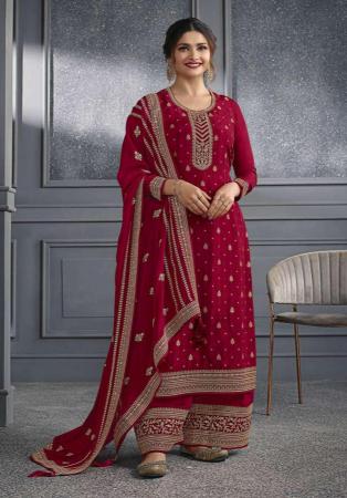 Picture of Pleasing Silk Maroon Straight Cut Salwar Kameez