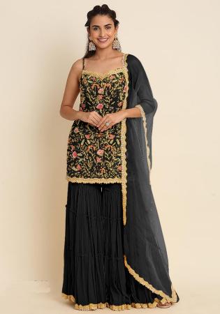 Picture of Well Formed Georgette Black Straight Cut Salwar Kameez