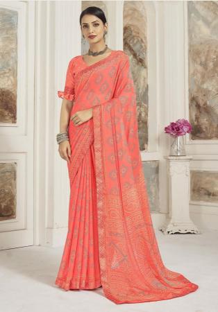 Picture of Ideal Chiffon Salmon Saree