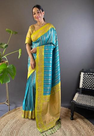 Picture of Comely Silk Dark Turquoise Saree