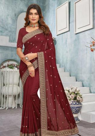 Picture of Delightful Georgette Maroon Saree