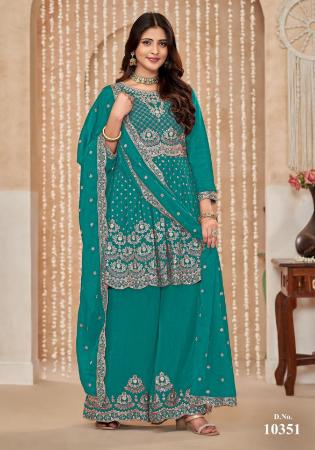 Picture of Lovely Chiffon Teal Straight Cut Salwar Kameez