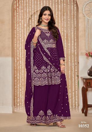 Picture of Well Formed Chiffon Purple Straight Cut Salwar Kameez