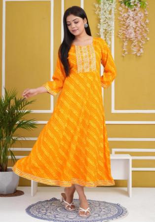 Picture of Graceful Rayon & Cotton Orange Kurtis And Tunic