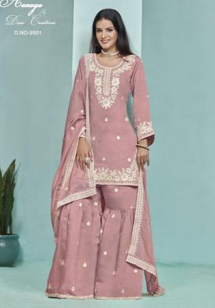 Picture of Lovely Silk Rosy Brown Straight Cut Salwar Kameez