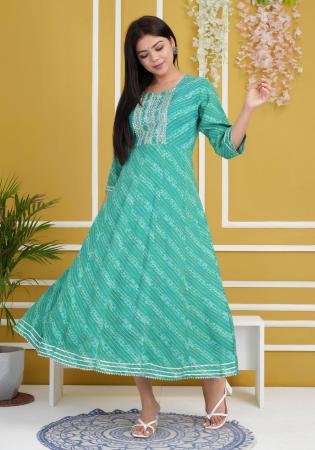 Picture of Rayon & Cotton Medium Aqua Marine Kurtis And Tunic