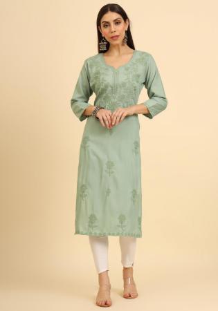 Picture of Wonderful Cotton Dark Sea Green Kurtis & Tunic