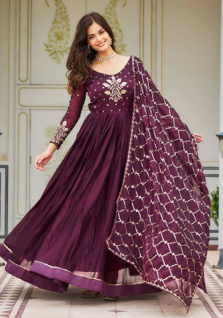 Picture of Chiffon & Cotton Saddle Brown Readymade Gown