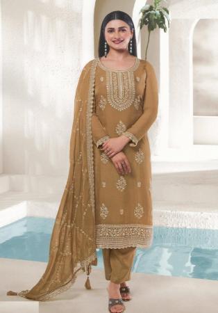 Picture of Organza Dark Khaki Straight Cut Salwar Kameez