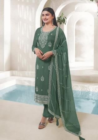 Picture of Organza Medium Sea Green Straight Cut Salwar Kameez