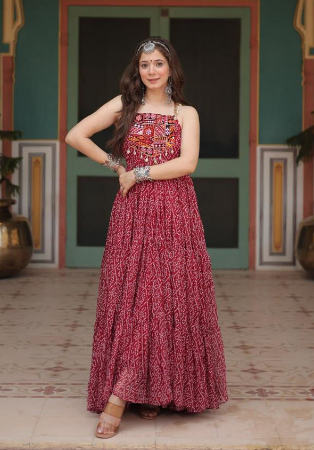 Picture of Grand Georgette Indian Red Readymade Gown