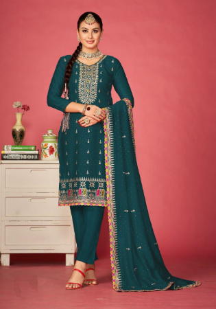 Picture of Georgette Midnight Blue Straight Cut Salwar Kameez