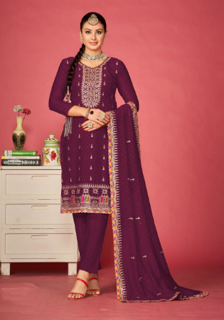 Picture of Beautiful Georgette Brown Straight Cut Salwar Kameez