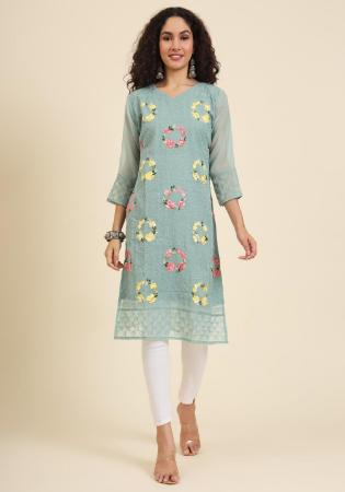 Picture of Ravishing Georgette Dark Sea Green Kurtis & Tunic