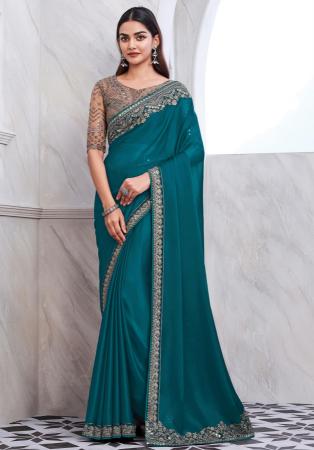 Picture of Gorgeous Chiffon & Silk Teal Saree