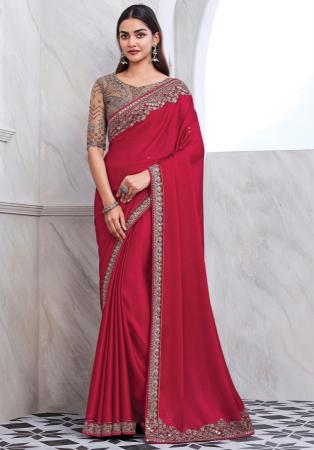 Picture of Marvelous Chiffon & Silk Fire Brick Saree