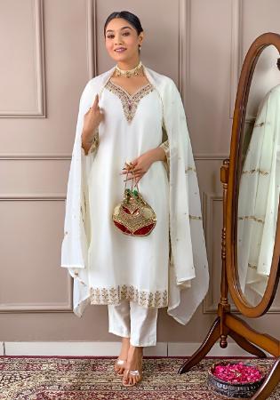 Picture of Stunning Chiffon White Smoke Readymade Salwar Kameez