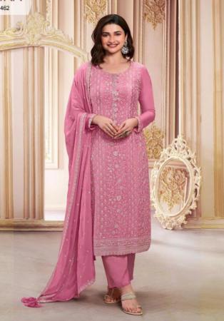 Picture of Chiffon & Silk Pale Violet Red Straight Cut Salwar Kameez