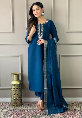 Picture of Sightly Chiffon Teal Readymade Salwar Kameez