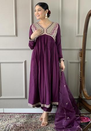 Picture of Elegant Silk Maroon Readymade Salwar Kameez