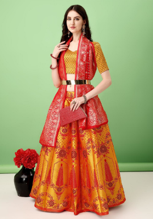 Picture of Sublime Silk Dark Golden Rod Lehenga Choli