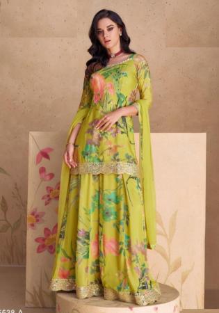 Picture of Chiffon Olive Drab Straight Cut Salwar Kameez