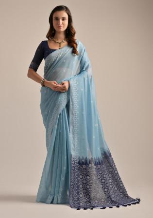 Picture of Enticing Cotton Sky Blue Saree