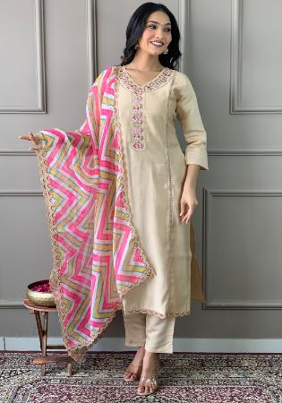 Picture of Fine Chiffon Beige Readymade Salwar Kameez